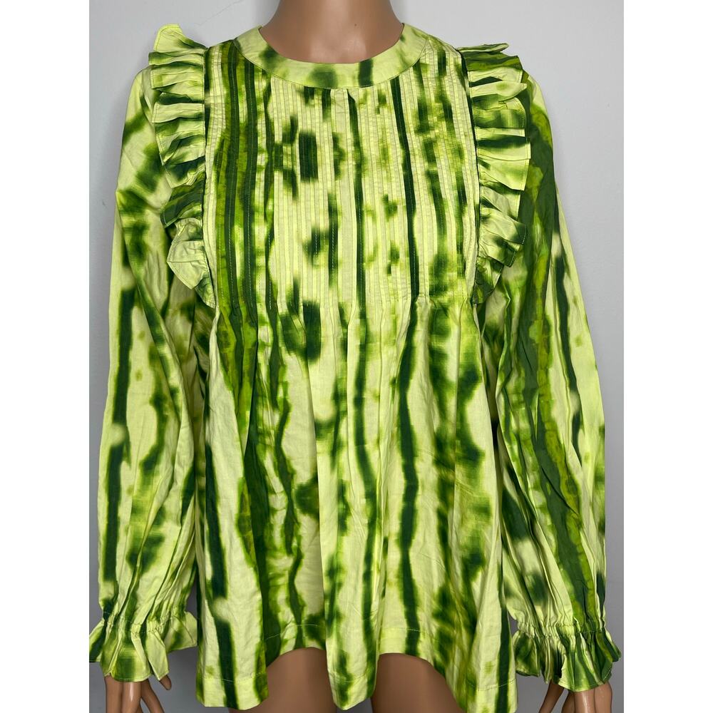 Anthropologie Samant Chauhan Emillia Ruffle Tie-Dye Blouse Size XS Green Boho - Picture 3 of 13